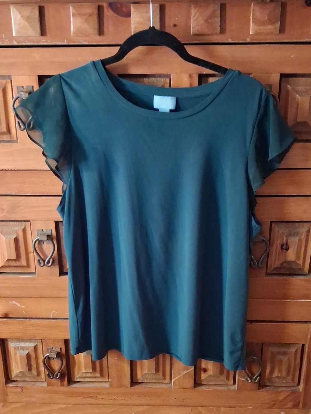 CeCe Teal Short Sleeve Flutter Sleeve Blouse